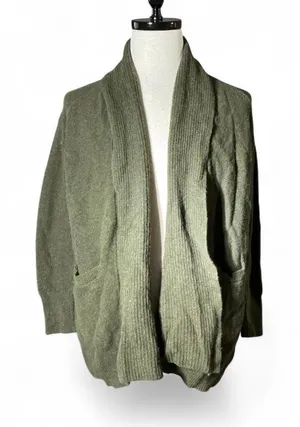 LOFT Granola Girl Open‎ Front Knit Cardigan Sweater Khaki Green Size S Pockets thumbnail 1
