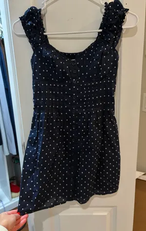 Navy blue mini polka dot dress thumbnail 1