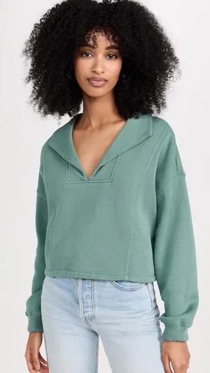 Z Supply Soho Fleece Cropped Relaxed Fit Collared Sweatshirt Calypso Green thumbnail 1
