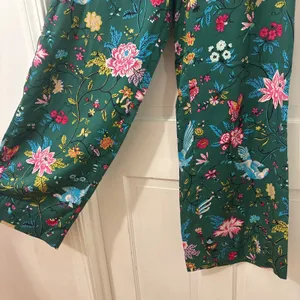 Maeve Anthropologie Wide Leg Pants 0 Green Floral Bird Print Boho Tropical thumbnail 2