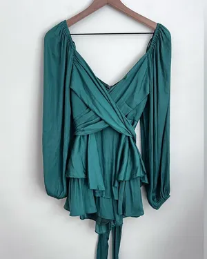 Hello Molly Sunrise Memories Romper Forest Green long sleeve XS 2 thumbnail 2
