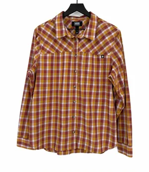 DULUTH TRADING CO Women's AKHG Midnight Sun Shirt Red Yellow Orange Plaid XL thumbnail 1