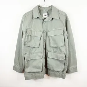 NWT ZARA Women's The Utility‎ Oversized Shirt Chore Jacket XS Green Utility Chic thumbnail 2