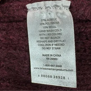 Dip Open Crew Neck Ribbed‎ Knit Wool Blend Sweater Burgundy Red Large thumbnail 10