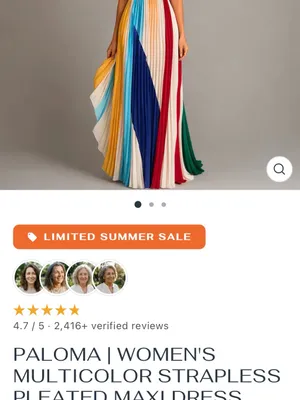 Strapless Maxi Dress, multicolored, pleated, size small, tube top style bodice. thumbnail 10