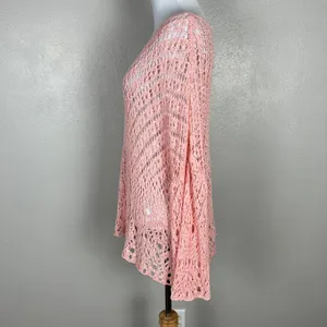 Coco Carmen Crochet Sweater OS Pink Open Knit Pullover Oversized‎ Beachy Relaxed thumbnail 8