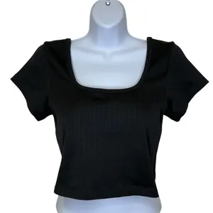 NWT PINK Victoria’s Secret Cropped Ribbed Short Sleeve Shirt Black Size Large thumbnail 1