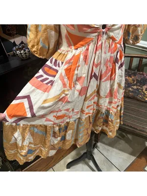 Anthropologie Ranna Gill Sabina Bubble Sleeve Mini Dress – Multicolor Abstract Seashell Print thumbnail 4