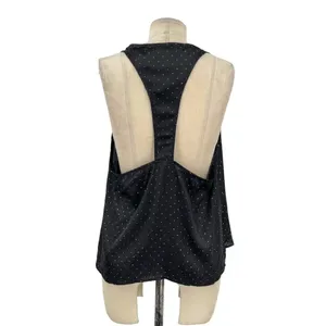 Free People Intimately Black Satin Gold Stud‎ Polka Dot Tank Top Size Large thumbnail 5