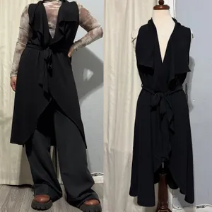 RMD Los Angeles Black Sleeveless Waterfall Duster Vest Belted Open‎ Front Small thumbnail 2
