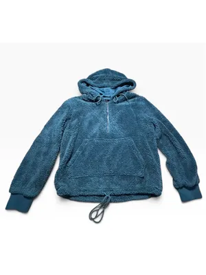 Women's Forever 21 Teal Sherpa Fleece Quarter-Zip Hoodie Size L thumbnail 2