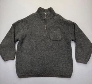 Aerie Womens Quarter Zip Sherpa Pullover Sweater‎ Charcoal Gray Medium JY442VK thumbnail 1