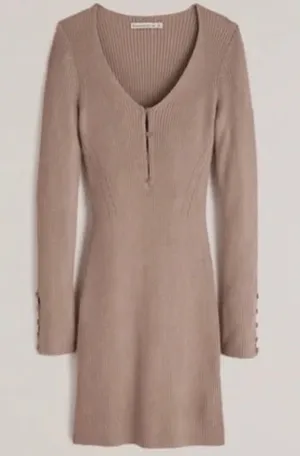 Abercrombie & Fitch Henley Ribbed Button Cuff Sweater Dress Tan Small NWT thumbnail 1