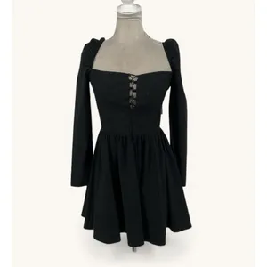 Reformation Johnny Mini Dress Womens 6 Black Square Neck Lace Up Cotton NWT thumbnail 8