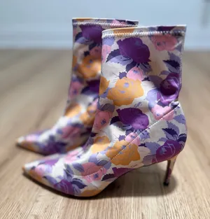 Massimo Dutti Floral Pointed Ankle Boots - Purple, Yellow & Pink thumbnail 1