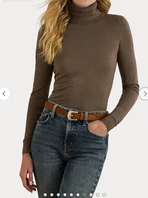 *Lauren Ralph Lauren Taupe Brown Heath Silk Blend Turtleneck Sweater #QB thumbnail 2