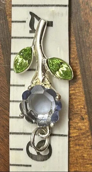 925 Sterling Silver Flower F20 Pendant Blue thumbnail 1