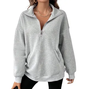 SheIn Half-Zipper Drop Shoulder Sweatshirt in Gray, Size M​​ thumbnail 1