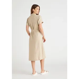 Quince 100% European Linen Button Front Belted Midi Shirt Dress Sand Beige L thumbnail 3