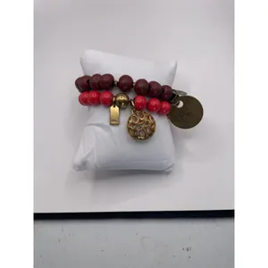 Coach Stella & Dot Bracelet Set Womens OS Red Burgundy Beaded Charm Boho Stack thumbnail 2