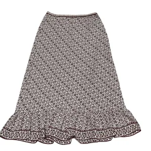 Max Studio Skirt Womens Size S Brown Ivory Geometric A-Line Midi Ruffle thumbnail 1
