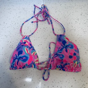 Pink‎ Blue Floral Triangle Bikini Top Halter Swimwear Women Small thumbnail 2