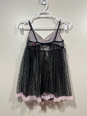Victoria's Secret Black & Pink Sheer Polka Dot Babydoll Chemise Size Small thumbnail 6