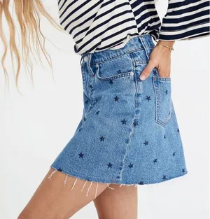 Madewell Rigid Denim A-Line Mini‎ Skirt Star Print 23 thumbnail 1