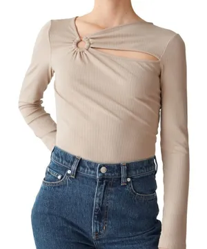& Other Stories asymmetrical Cutout Detail Rib Top in Beige Size X-Small thumbnail 1
