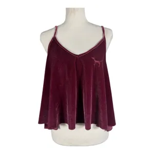 PINK Victoria's Secret Velvet Cami Womens M Burgundy Swing Spaghetti Strap Dog thumbnail 12