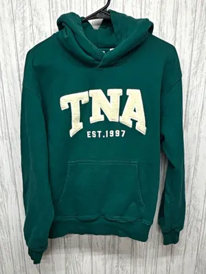 TNA Sweatfleece Cozy Fleece Womens Size M Green Pullover Hoodie Pockets Logo thumbnail 1