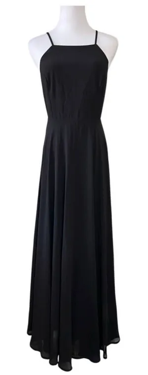 Lulu's Black Criss Cross Back Chiffon A-line Long Maxi Dress SMALL Pageant Prom‎ thumbnail 1