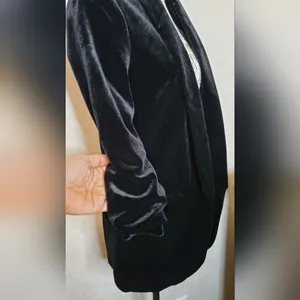 Express Velvet Longline Blazer Black Soft Velvet Open Front Jacket Women XS/TP thumbnail 4