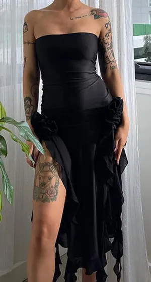 Amazon Black ruffle dress with high side slits thumbnail 1