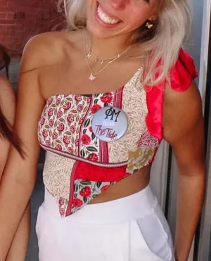 One Shoulder Patterned Crop Top Red thumbnail 1