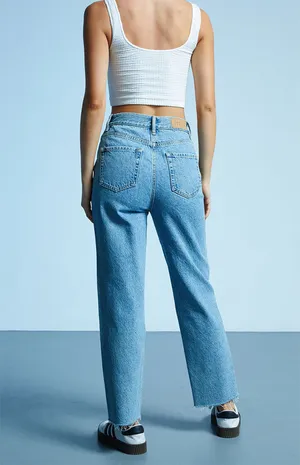 PacSun Medium Blue High Waisted Straight Leg Jeans thumbnail 3