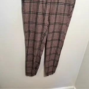 Hollister Women's Sz Small Ultra High-Rise Pant Plaid Houndstooth Beige Burgundy thumbnail 4