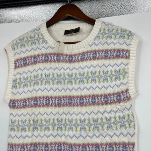 NEW Vintage Charter Club sweater vest white multicolor pastel Fair Isle pattern thumbnail 6