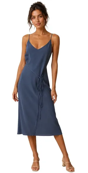 Lulus V-Neck Slip Dress in Denim Blue size Large NWT thumbnail 1
