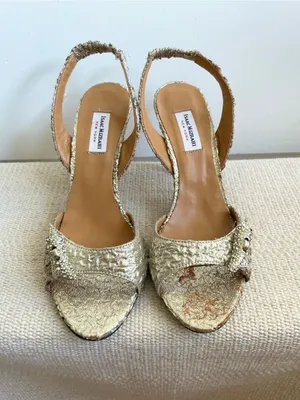 Vintage Y2K Issac Mizrahi Gold Foiled Sling Back Heels Size 36 Made In Italy thumbnail 2