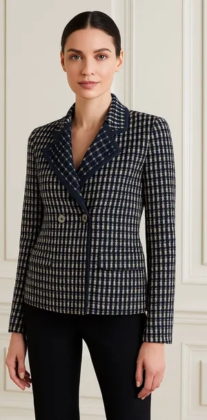 Carlisle New York Blazer Women‎ 6 Blue Tan Tweed Double Breasted Preppy Mature thumbnail 1