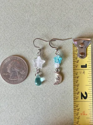 Handmade star & sun fairy whimsy celestial dangle earrings🌛🌟 thumbnail 5