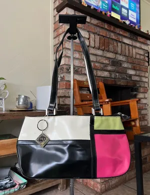 Y2K vintage Minicci Colorblock Shoulder Bag in Black, White, Pink & Lime thumbnail 1