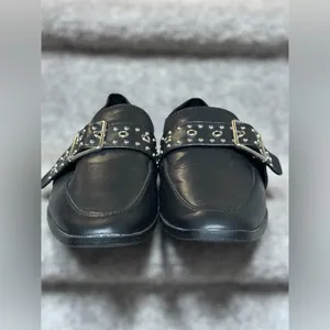Preppy Vintage Havana Black Leather Maureen Studded‎ Buckle Loafers Women 6.5 thumbnail 5