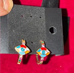 Colorful Enamel Evil Eye Gold Hoop Earrings with Rainbow Crystals thumbnail 1