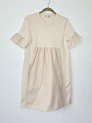 English Factory Mini Babydoll Shift Dress Beige Ruffle Tea Party Brunch Coquette thumbnail 1