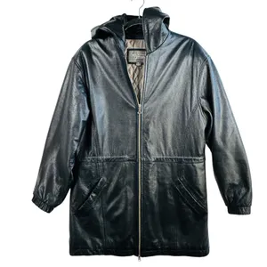 Wilsons Leather Hooded Leather Coat‎ Full Zip Pockets Black Size M Capsule READ thumbnail 1