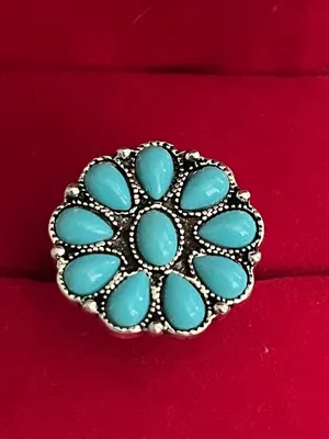 Boho/Vintage Design Stainless Steel Silver Faux Turquoise Ring Size 7 NWT thumbnail 2