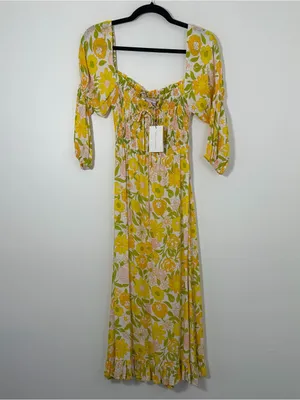 Faithfull The Brand Nora Midi Dress Jolene Floral Print XS Yellow Pink Green NWT thumbnail 2