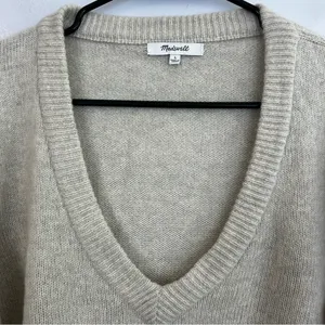 Madewell Wool Blend Oatmeal/Tan Balloon Sleeve V-neck Sweater Dress Size Large thumbnail 3